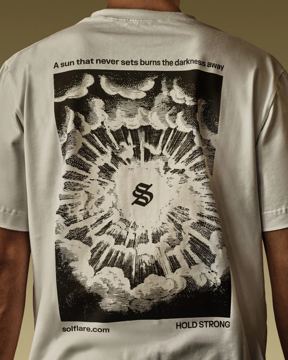 T-shirt with an ornate Solflare sun graphic