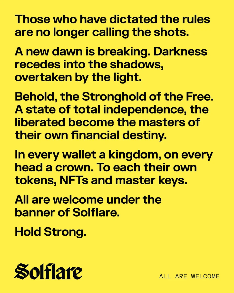 Solflare manifesto poster in black text on yellow