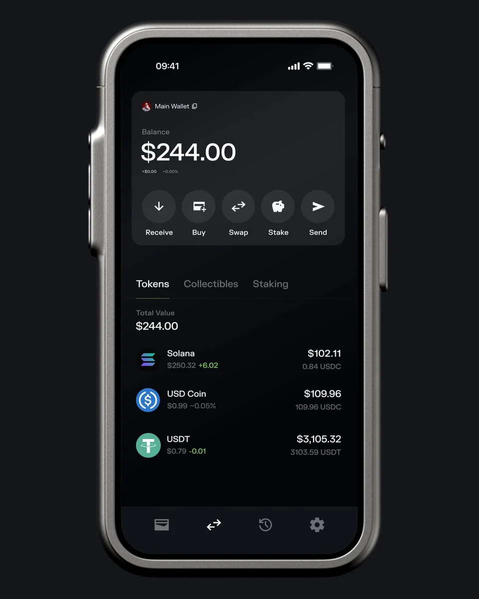 Solflare wallet balance screen on a phone