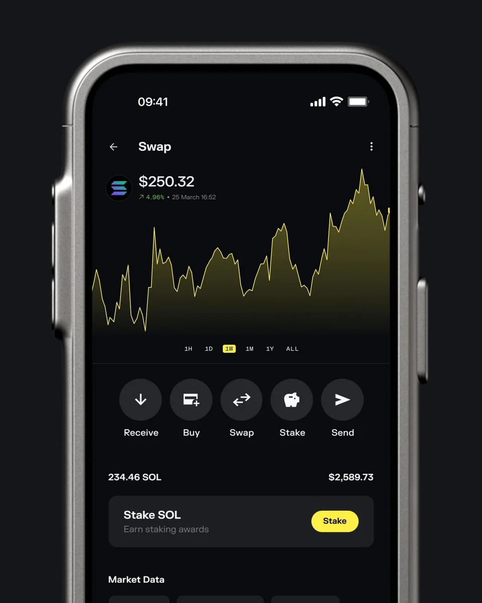 Solflare wallet price chart screen on a phone