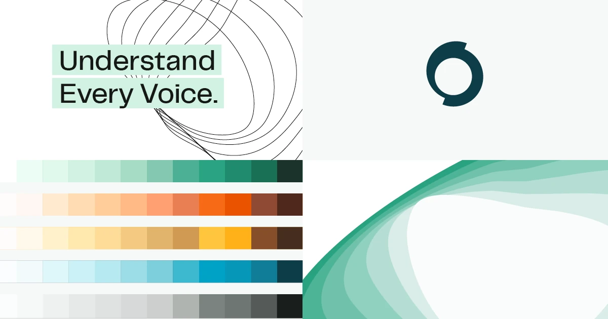 Speechmatics-merkbord: 'Understand Every Voice' met palet