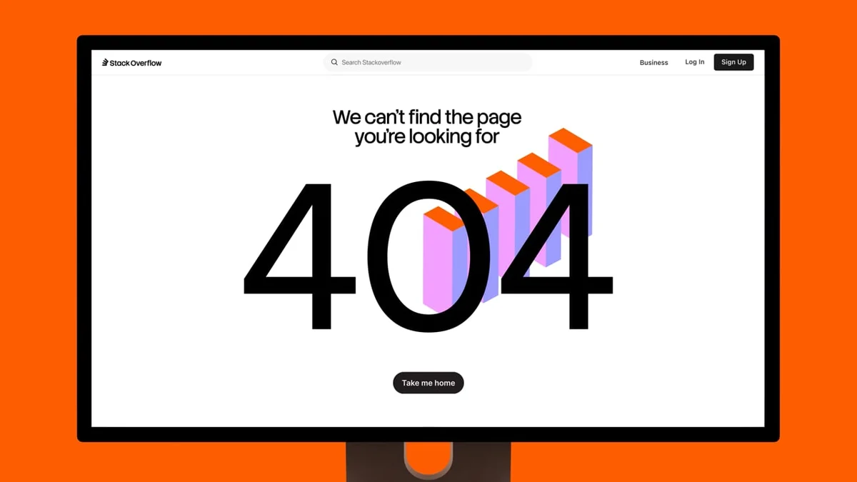 Stack Overflow 404 page on a monitor