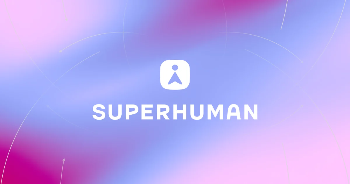 Superhuman wordmark on a pink and blue gradient
