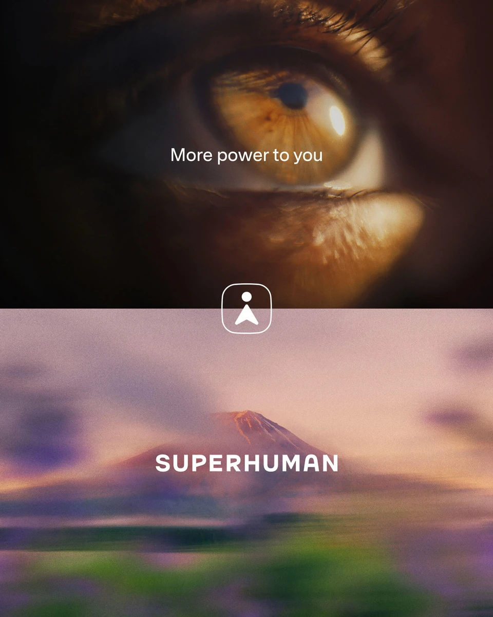 Superhuman campaign stacked images: an eye and a landscape