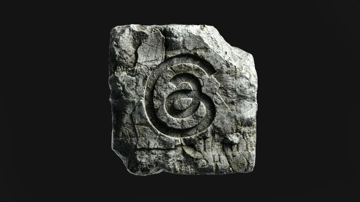 Threads @ symbol carved into a stone block