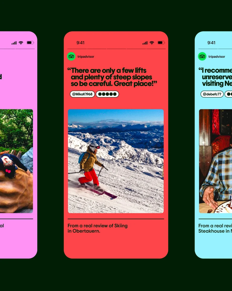 Tripadvisor app screens on green