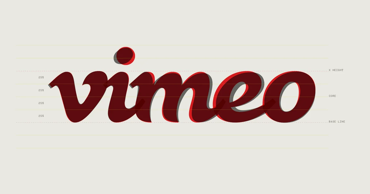 Vimeo-woordmerk in dieprood op crème
