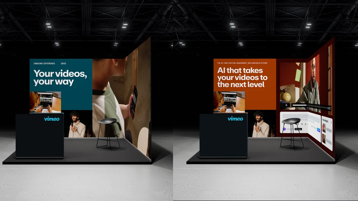 Vimeo-eventstand met grote schermen
