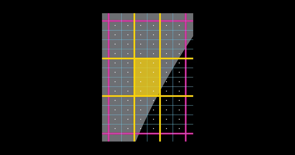 Constructieraster van Vimeo-letters in geel en roze