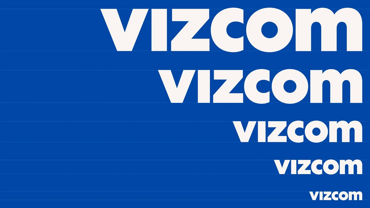 Vizcom wordmark repeated in white on blue