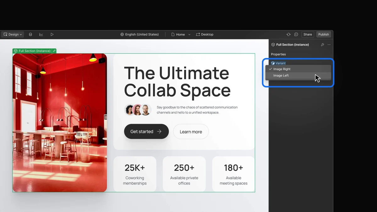 Voorbeeldsite in Webflow: 'The Ultimate Collab Space'