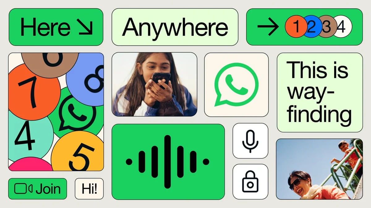 WhatsApp illustration and sticker system: 'Here', 'Anywhere'