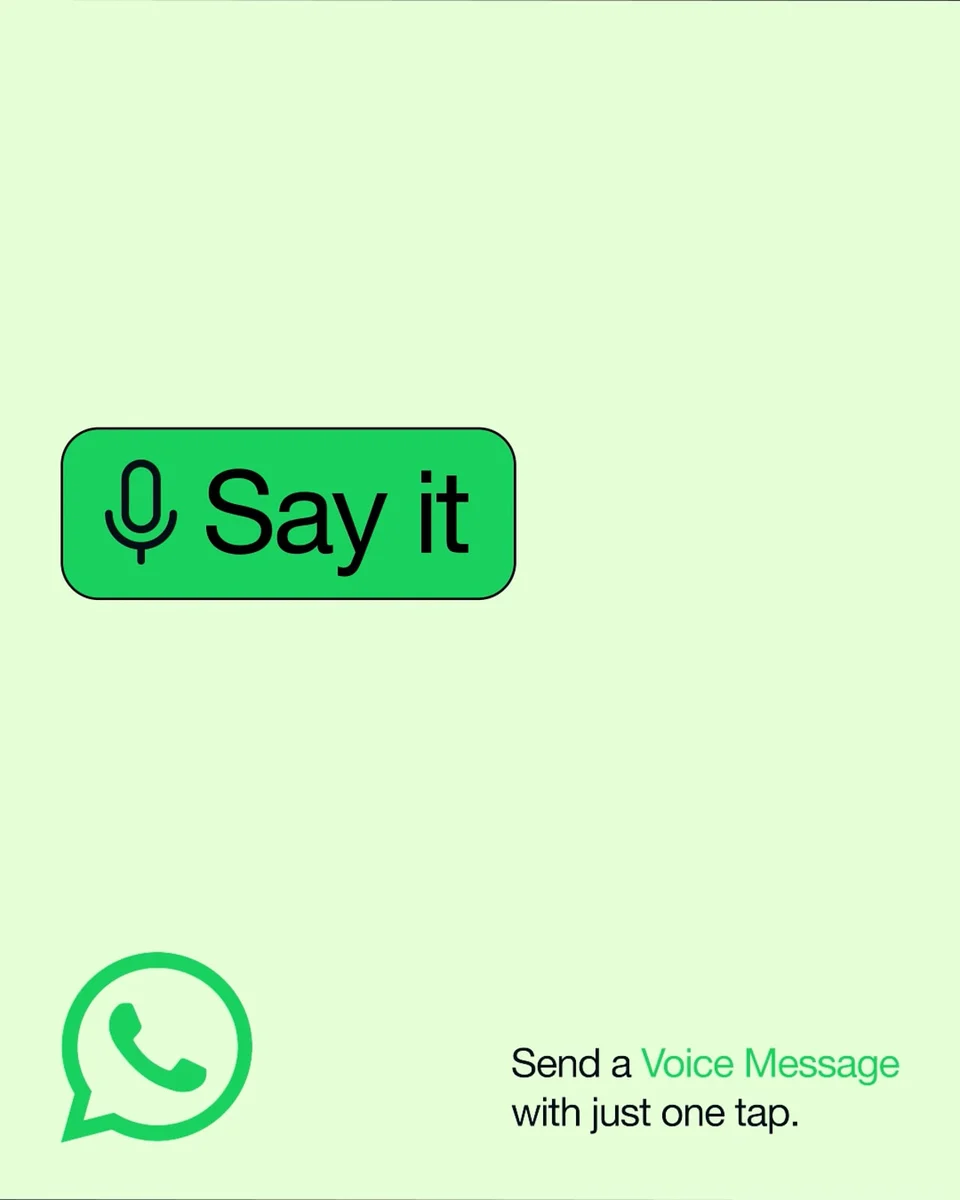 WhatsApp 'Say it' voice-message poster on mint