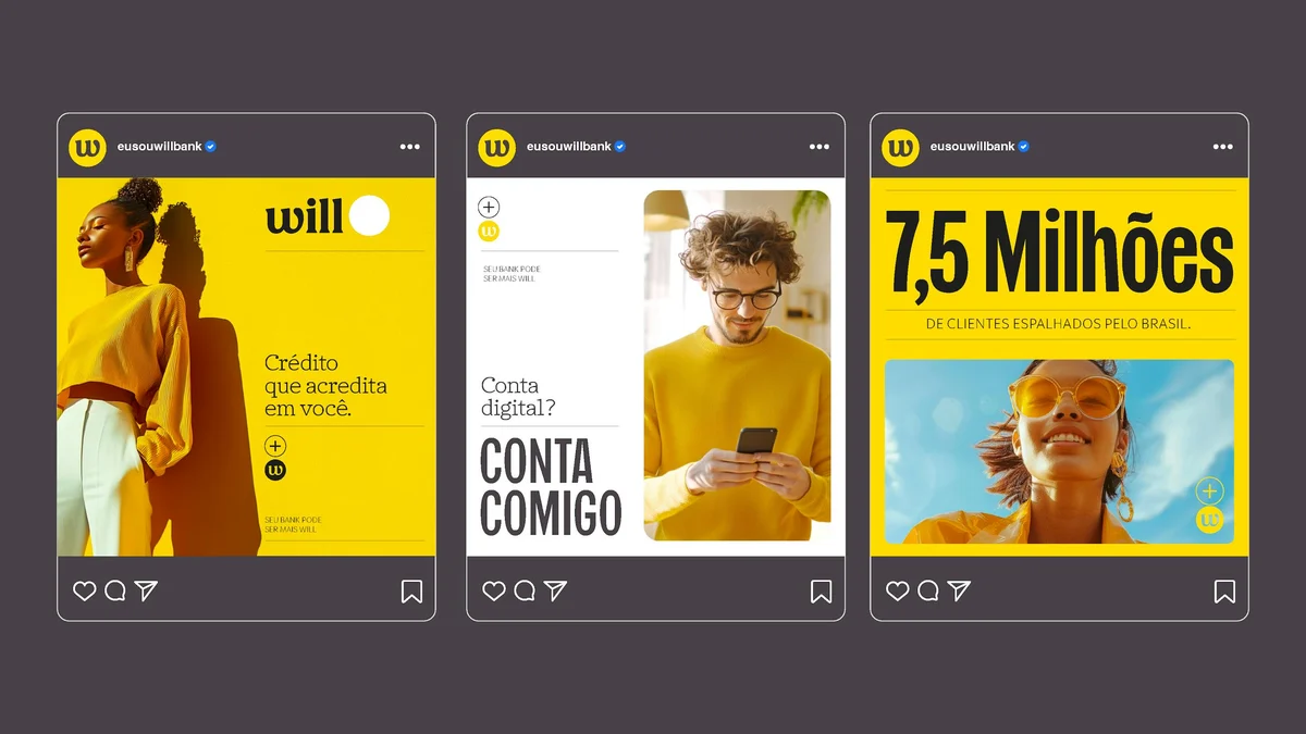 Will Bank-app en social lay-outs met gele koppen