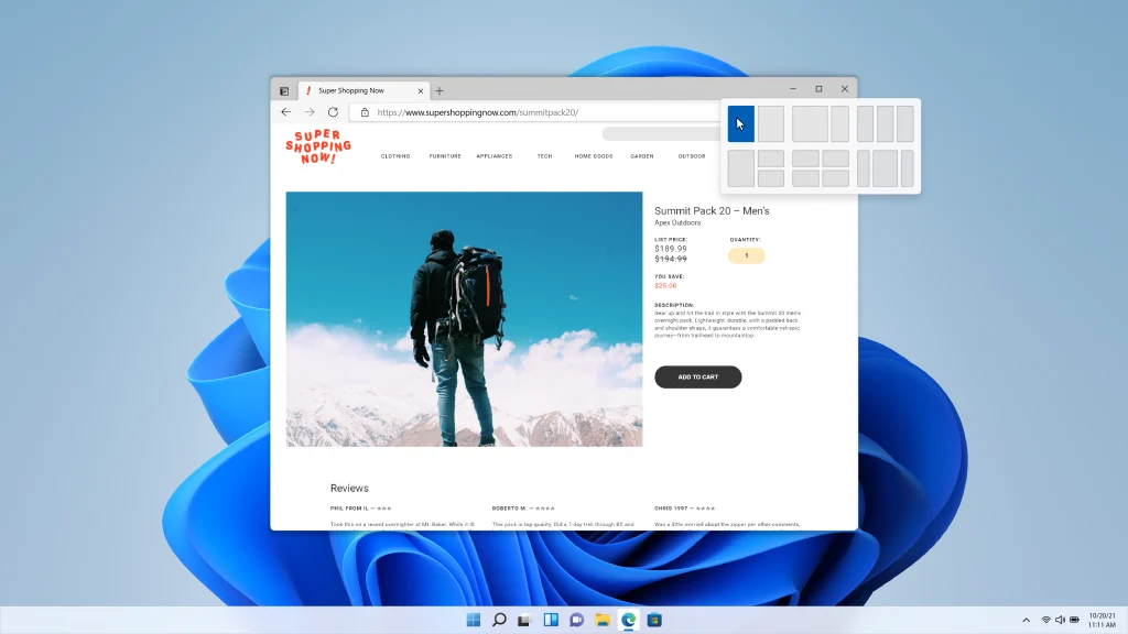 Windows 11 windows over the bloom wallpaper