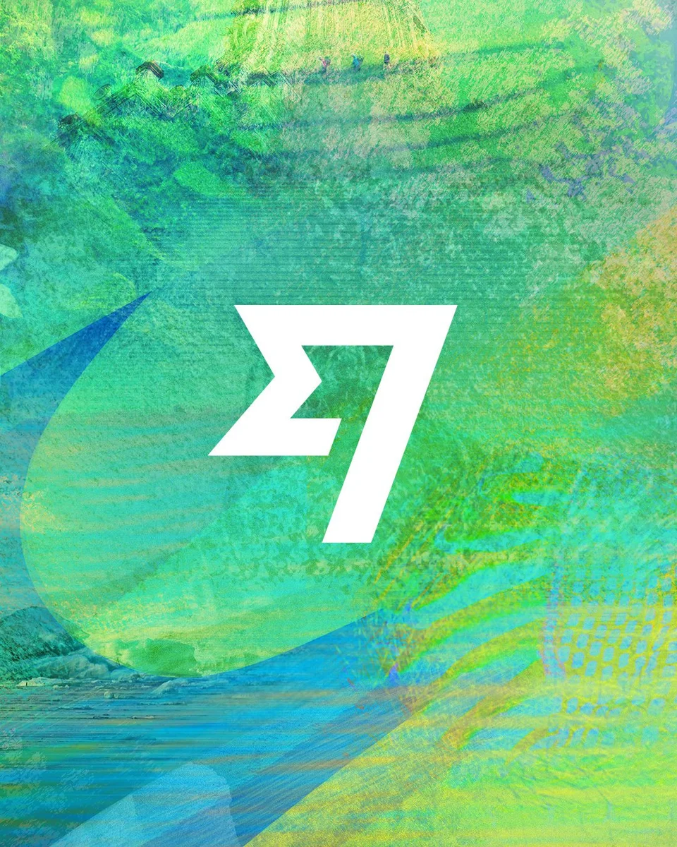 Wise flag symbol on a vivid green and blue artwork