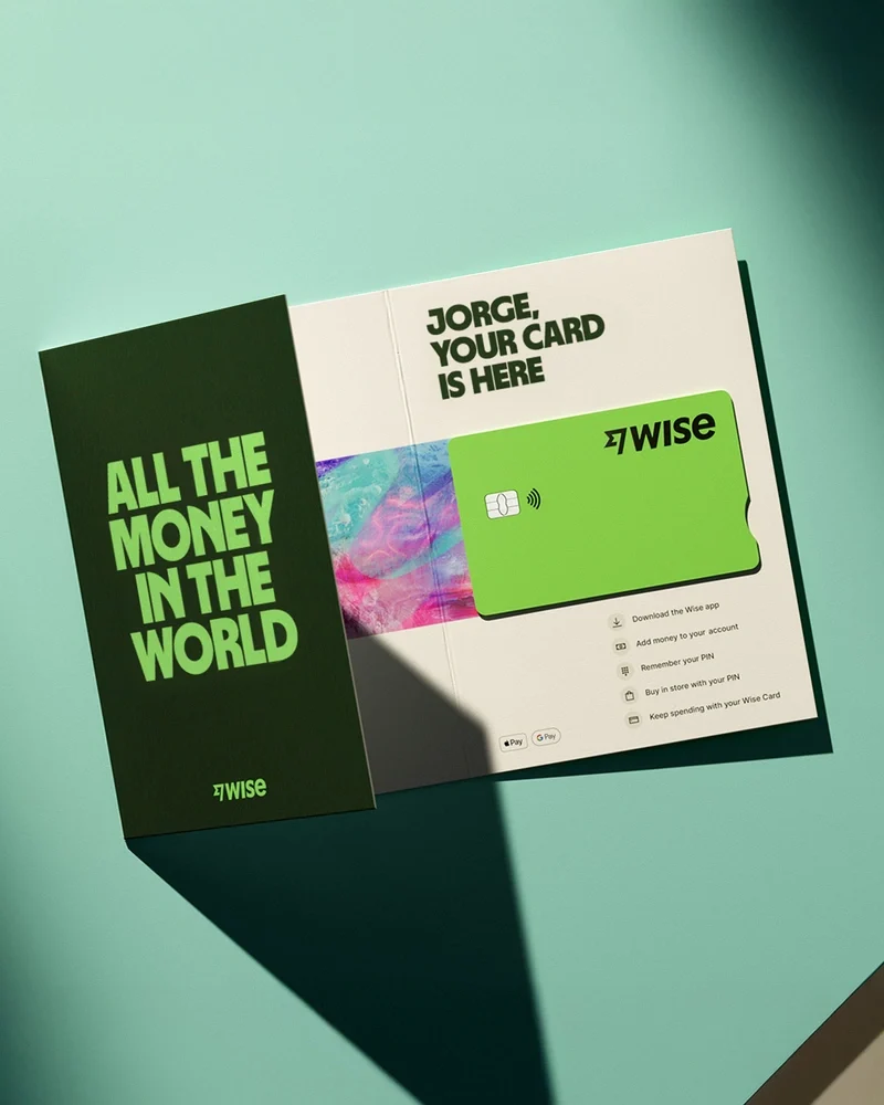 Wise printed brochure: 'All the money in the world' on teal