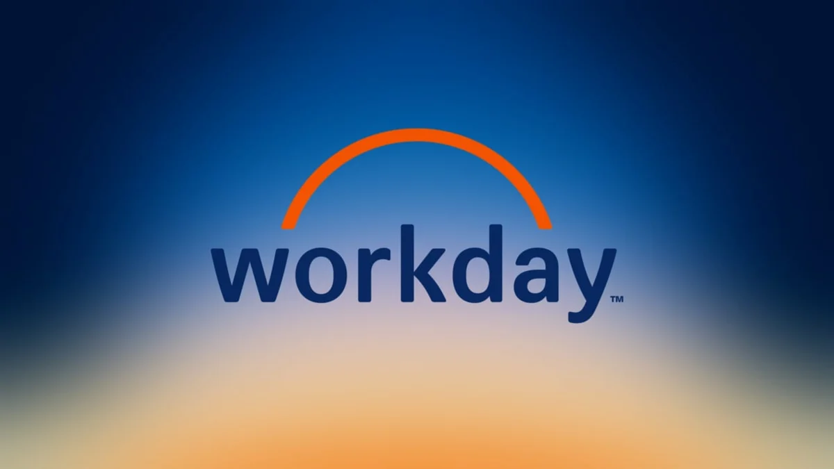 Workday logo with its orange arc over a sunrise gradient