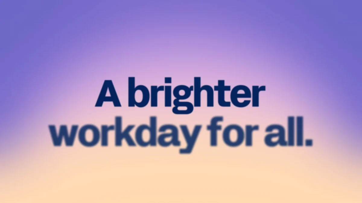 'A brighter workday for all.' on a purple gradient