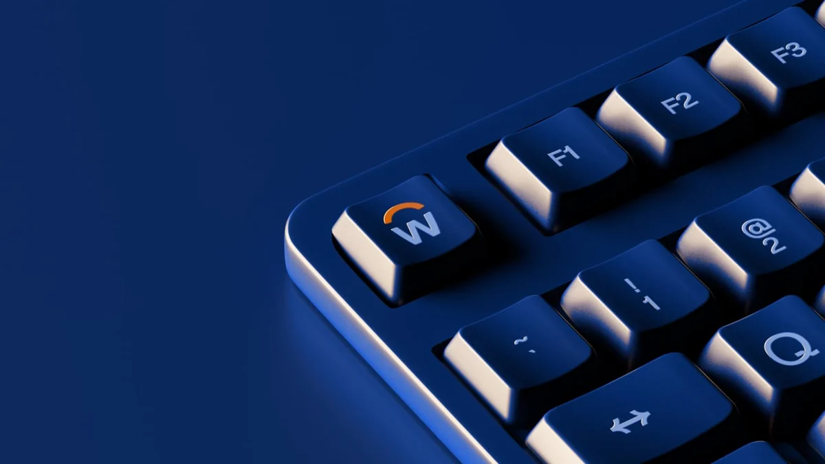 Keyboard with a Workday-branded key