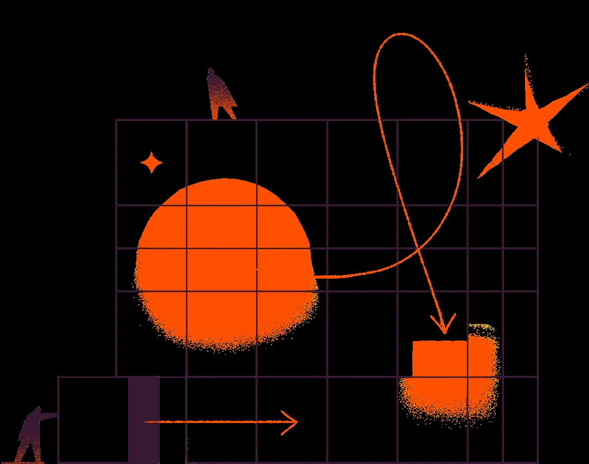 Zapier-illustratie: een oranje bol met pijlen op zwart