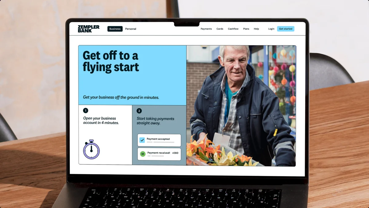 Laptop met de hero van de Zempler-website met een ondernemer
