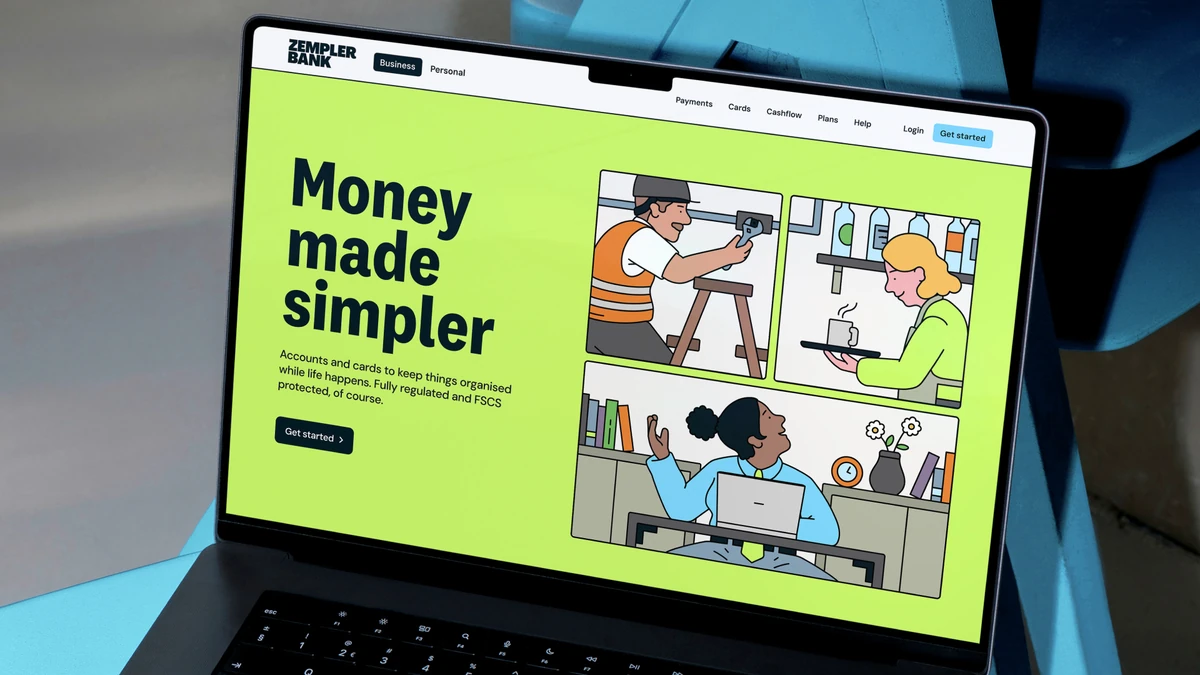 Zempler-website op een laptop: 'Money made simpler'